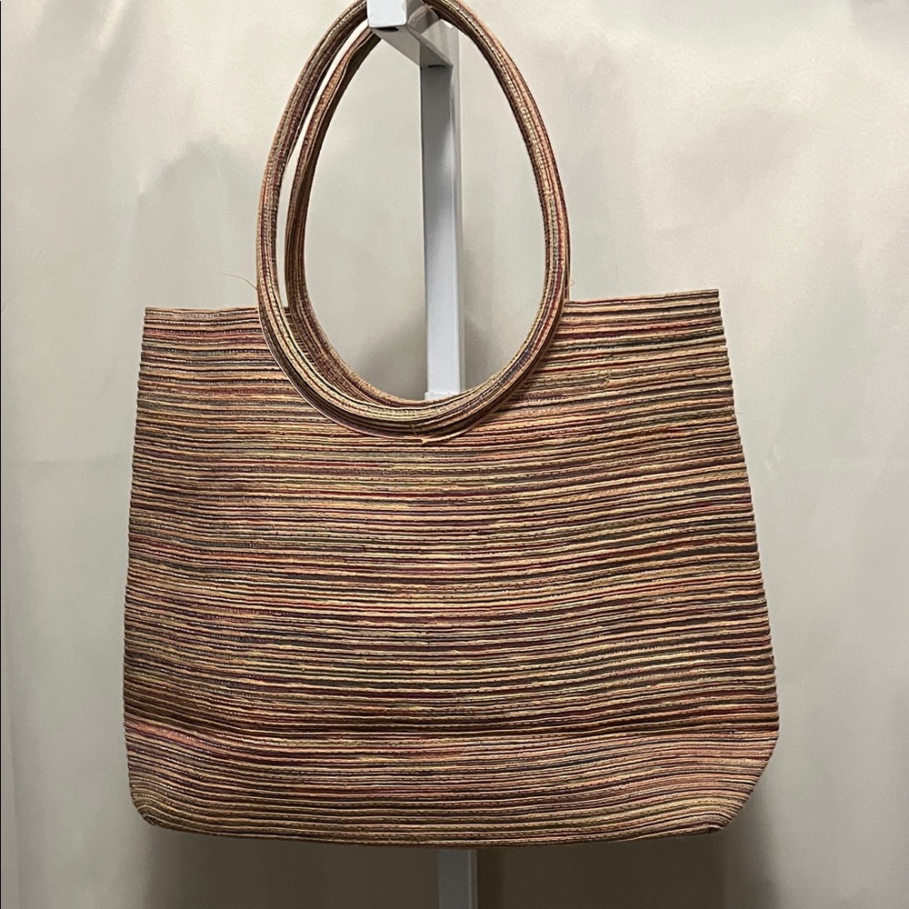 Striped Textured Tan Tote Bag